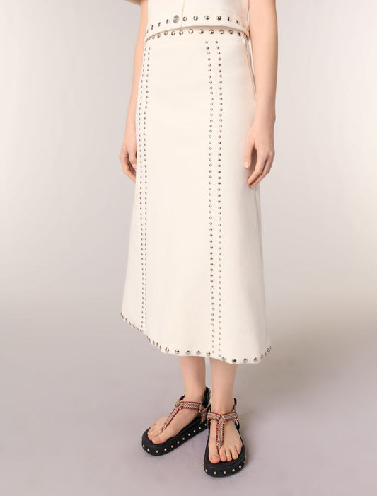 Ecru-Knit midi skirt with studs