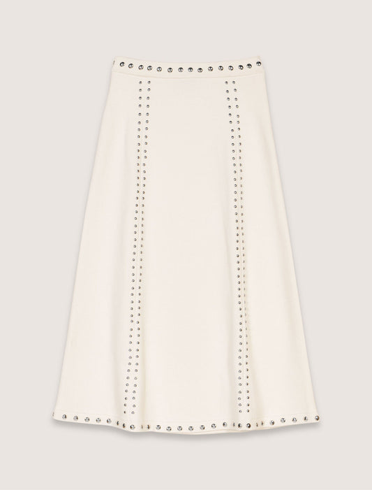 Ecru-Knit midi skirt with studs