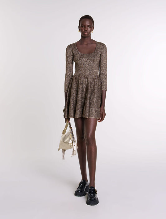 Gold featured-Shiny Knit Short Dress